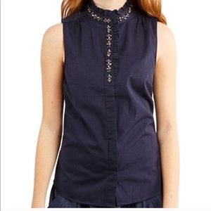 J.Crew- Jeweled Sleeveless Ruffled Blouse